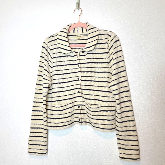 MADEWELL Striped Button-Front Collared Knit Cardigan - Picture 4 of 12